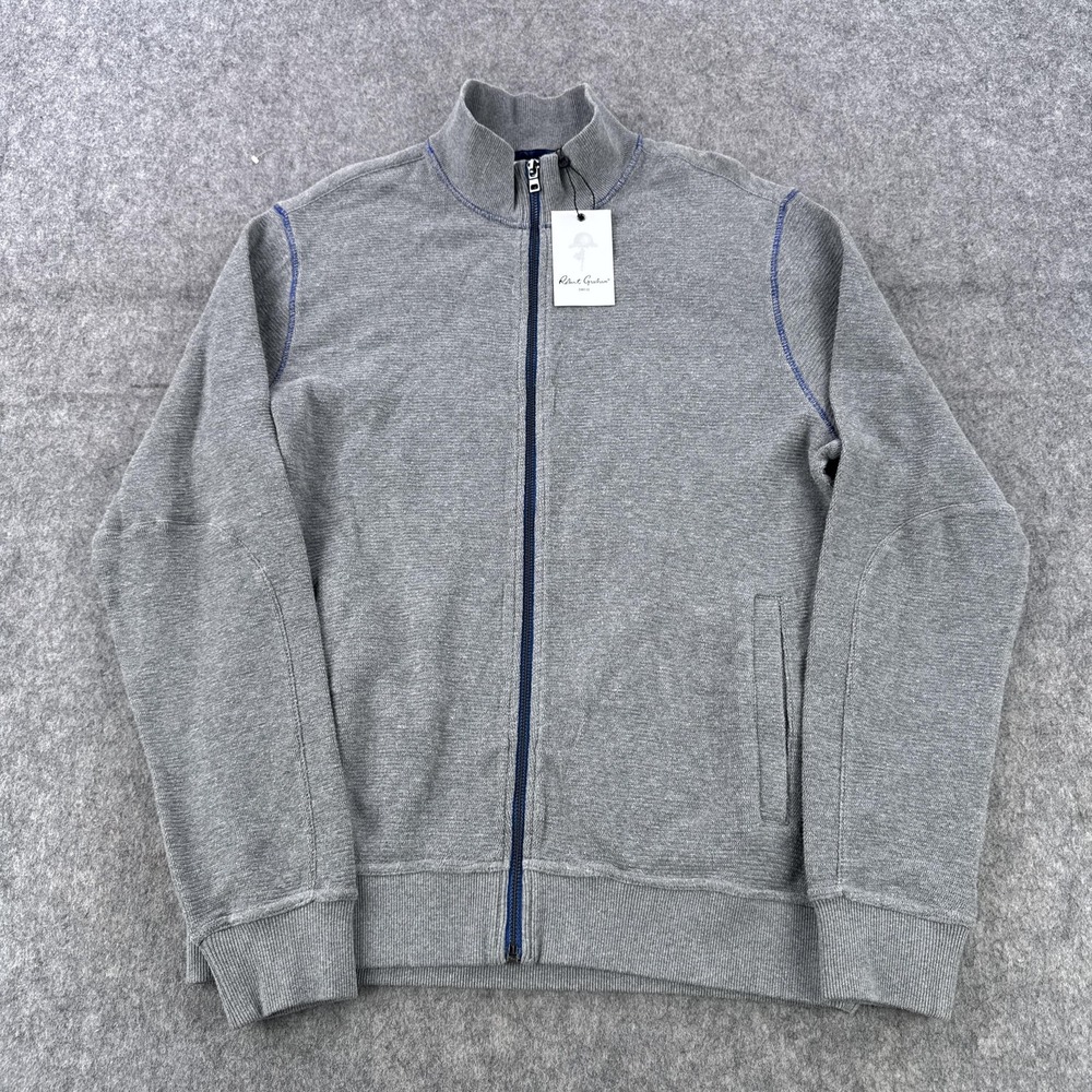 Robert Graham Sweater Mens Small Gray Full Zip Moser Classic Fit Knit Cotton